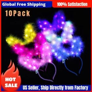 10er Pack Feder Ohr LED Stirnband leuchtend Hasenohr Haarband Party Zubehör - Bild 1 von 12