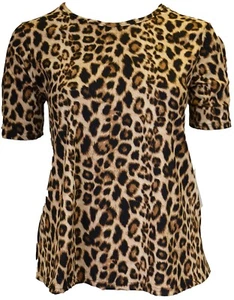 T-Shirt Tier Leopard Druck Oberteil kurzärmelig getaucht Saum Damen Plus - Bild 1 von 2