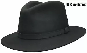 ✅ Sombrero Trilby Fedora aplastable 100% lana fieltro con banda tipo cuero (negro) - Imagen 1 de 4