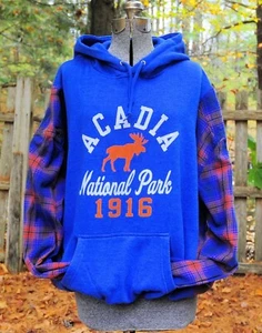 Sudadera con Capucha Acadia National Park Reconstructed Azul Real XL Mangas a Cuadros - Imagen 1 de 10
