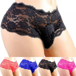 Sexy Herren-Spitzenhöschen Slips Tangas Sissy G-String Beutel Unterhose Dessous UK - Bild 1 von 16