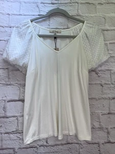 Les Serein Womens Blouse Puff Sleeve Ivory Petite Small Stitch Fix NWT - Picture 1 of 8