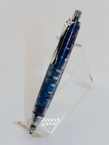 Chrome finish 3mm Sketch Pencil. Hand made with Blue Honeycomb Acrylic.  #146 - Picture 1 of 15