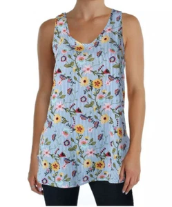 🔥🔥Aqua Blue Strip Floral Tank Size Xsmall Nwt AZ-1522🔥🔥 - Picture 1 of 3