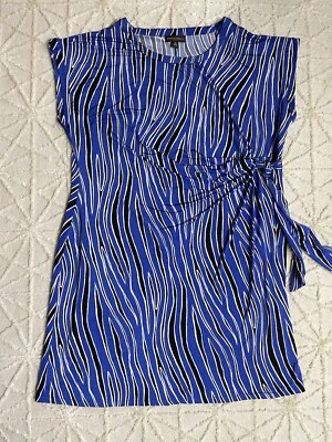 Vestido Dana Buchman Mujer 3X Imitación Envolvente Vestido Usado en Excelente Condición Talla Grande Azul Negro Blanco Elástico Foto 1 de 4