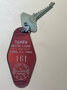 Llavero y llave Tampa Motor Lodge hotel habitación motel Florida #161 RARO - Imagen 1 de 2