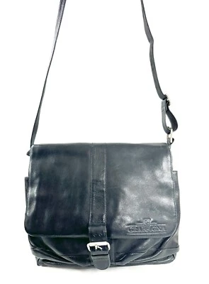 Bolso Mensajero Latico Negro Cuero Mediano Solapa a Presión Oficina Viaje Viaje Viaje Foto 1 de 4