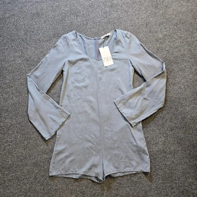 Zara Romper Womens Size XS Blue Flare Sleeve 2 Inch Inseam Shorts Capsule Casual - Image 1 of 4