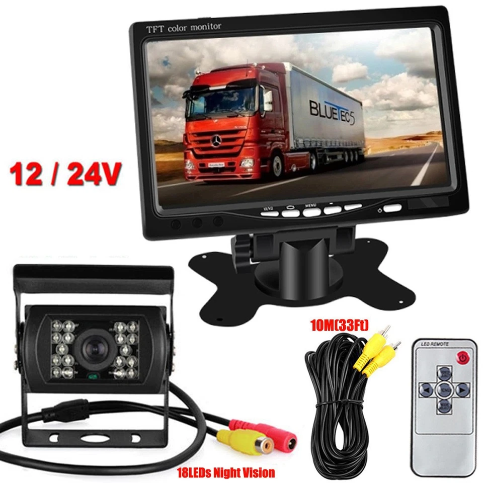 Vehicle IR Backup Camera w/ 7" HD Monitor for Truck RV Trailer Rear View Reverse - Image 1 of 4