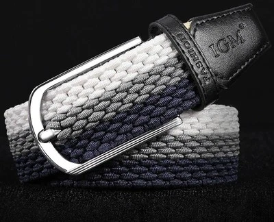 Para hombres Mujeres Cinturón Tejido Lona Trenzada Elástico Vestido Jeans Cinturones Hebilla Plateada Foto 1 de 4