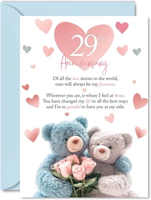 29Th Anniversary Card for Women Men - Teddy Bear Roses - Happy 29 Year Anniversa - Image 1 of 4