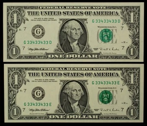 FR 1922-G $1 1995 Federal Reserve Notes UNC Binary Radar Matching - CA1618 - Picture 1 of 2