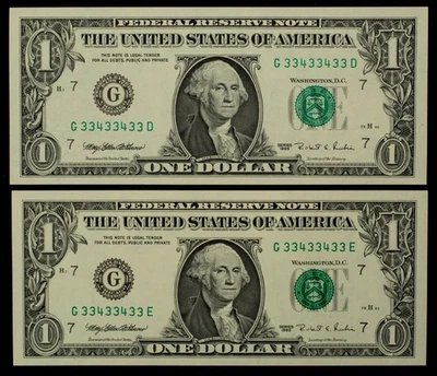 FR 1922-G $1 1995 Federal Reserve Notes UNC Binary Radar Matching - CA1618 - Image 1 of 2