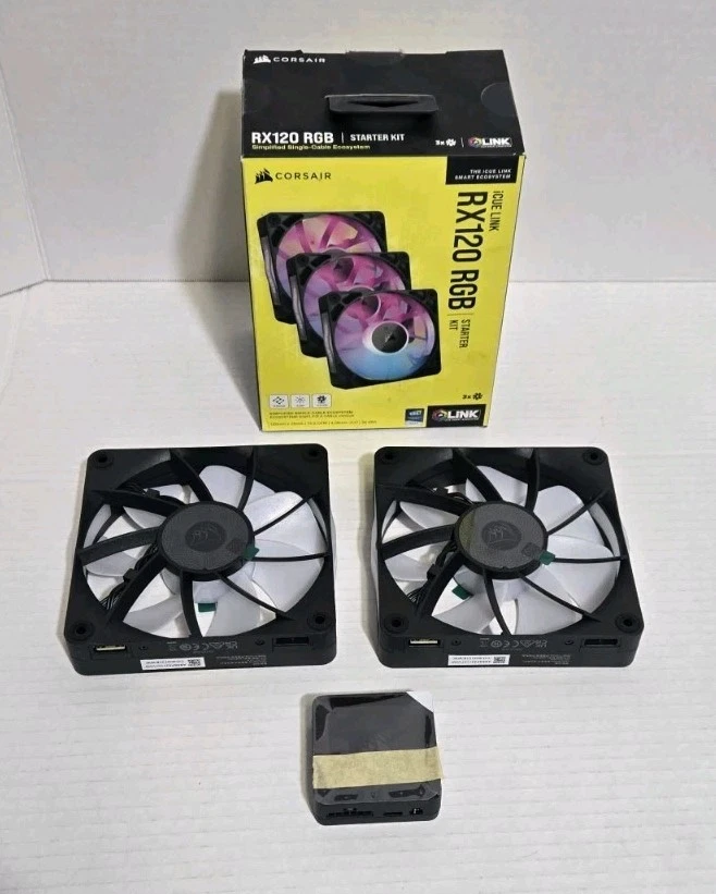 2x CORSAIR iCUE Link RX120 RGB 120mm PWM Fans w/iCUE Hub Black NEW (READ) - Image 1 of 1