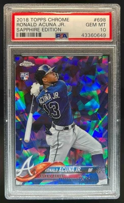 2018 Topps Chrome Sapphire Ronald Acuna Jr. RC Rookie #698 Braves PSA 10 - Image 1 of 2