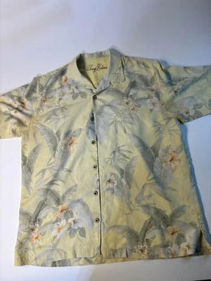 Camisa hawaiana de seda para hombre Tommy Bahama amarilla floral campamento abotonada Foto 1 de 2