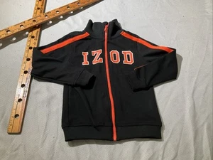 Izod Track Jacket Youth Kids Medium 5/6 Black Orange Full Zip Spellout Preppy - Picture 1 of 10