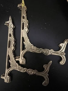 Vintage Solid Brass Folding Stand Plate Book Picture Set Of 2 - Picture 1 of 9