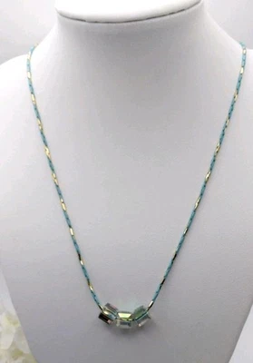 Dainty Necklace Adjust to 22" Cobra Gold and Turquoise chain Crystal Cube Dangle - Image 1 of 4