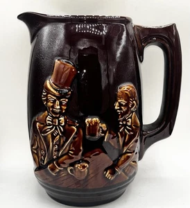 9"T Vintage Krug Keramik Krug braun - Royal Doulton Kingsware? - Männer trinken Bier - Bild 1 von 5