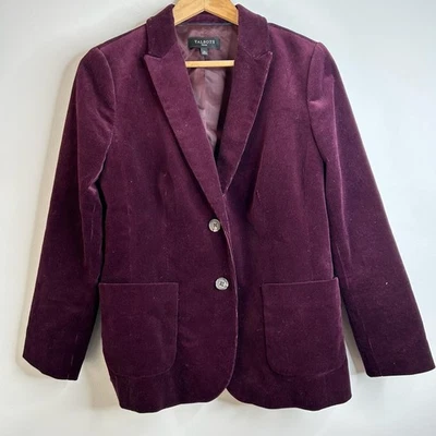 Chaqueta Blazer Talbots Pana Mujer 12P Borgoña Dos Botones Parche Bolsillos Foto 1 de 4