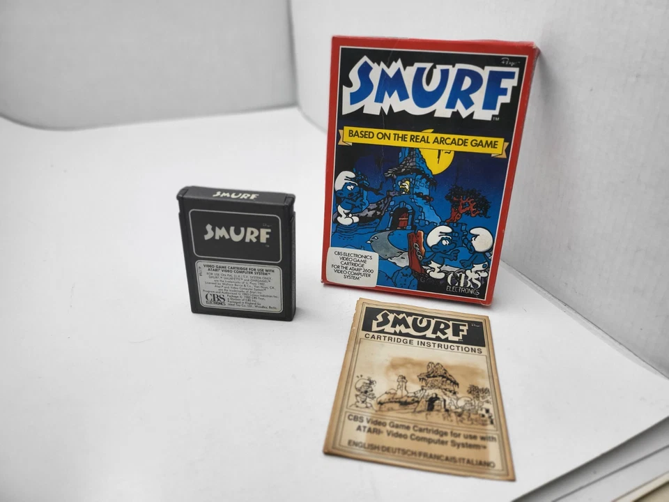SMURF CBS GAME  CIB COMPLETE FOR PAL ATARI 7800 + 2600 + PLUS RETRON 77 #E10 - Image 1 of 1