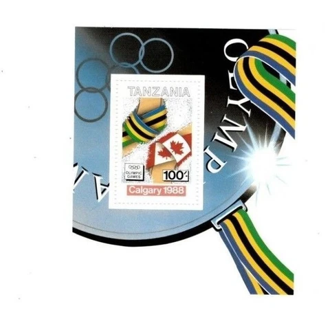 Tanzania - 1988 Calgary Olympics - Souvenir Sheet - Scott #422 - MNH Cover