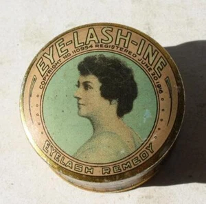 Vintage Metal Container 1916 Eye Lash Ine Lady Profile Dr. F Formaneck Co Beauty - Picture 1 of 1