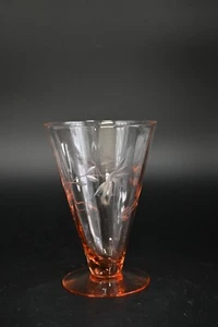 Antikes geätztes rosa vertieftes Parfait Glas Blätter & Blumen 5,25" Höhe - Bild 1 von 16