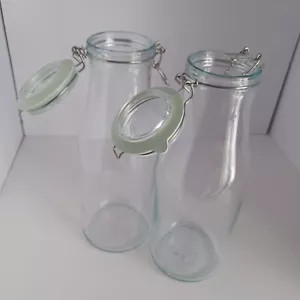 IKEA Korken 2 Bottle-shaped Jars W/ Airtight Seal, Two 47-oz Clear Glass Bottles - Picture 1 of 11