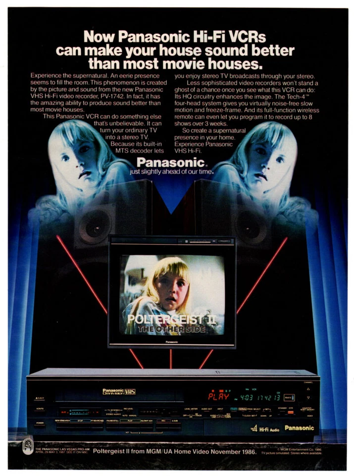 1987 PANASONIC Hi-Fi VCR PV-1742 Vintage Original Print AD with POLTERGEIST II - Image 1 of 1
