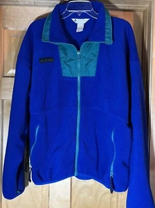 Vintage Columbia Jacket Men’s XL Fleece Full Zip Blue Teal Zip Pockets USA 90s - Picture 1 of 12