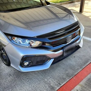 Gloss Black Front Bumper Hood Upper Trim Nose Cover For Honda Civic 2016-2021 - Picture 1 of 13
