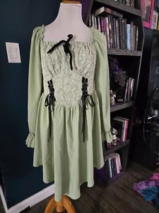 Mint green lace up peasant style dress  - Picture 1 of 3