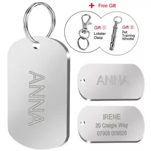 Rectangular Dog Tags Custom Engraved Identity Pet Name ID Tag Stainless Steel - Picture 1 of 10