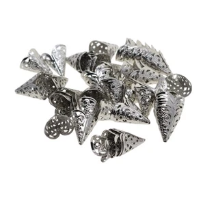 50pcs Silver Filigree Cone Flower Bead Caps for Jewelry Making Beading Craft - Picture 1 of 10