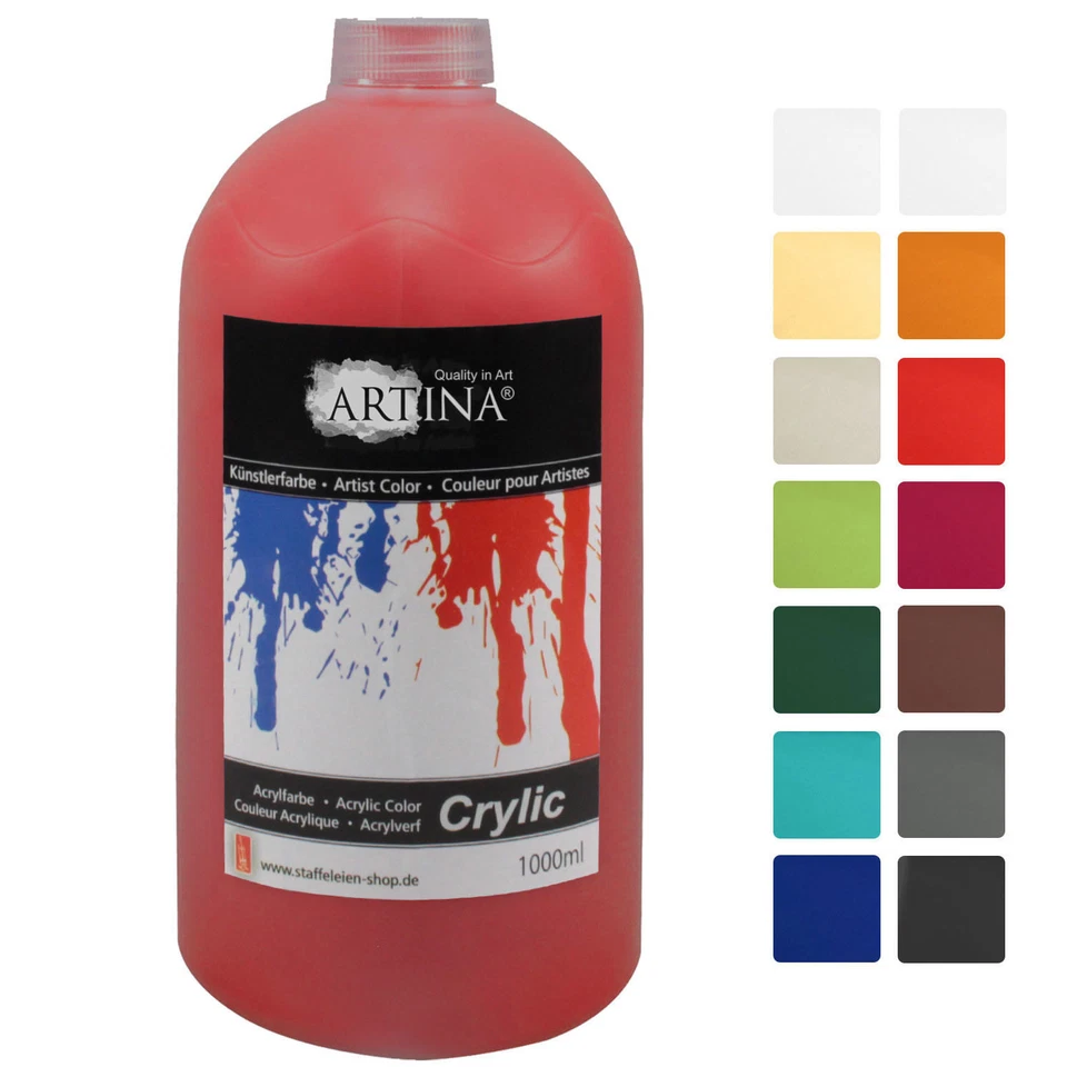 ARTINA Acrylfarben 1000 ml Malfarbe Acrylfarbe Künstlerfarbe Farbe Malen Tuben Künstler