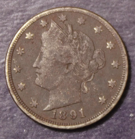 1891 Liberty Nickel  VF XF Dark..............................Lot 9391 Cover