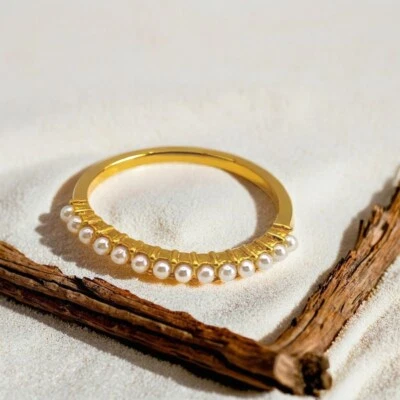 Elegante Anillo Perla Dorada, Impresionante Anillo Apilable, Regalo Sentimental para Mujer Foto 1 de 4