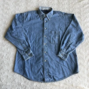 Vtg Nautica Shirt Mens Large Blue Denim Button Down 90s Embroidered Logo Pocket - Picture 1 of 10