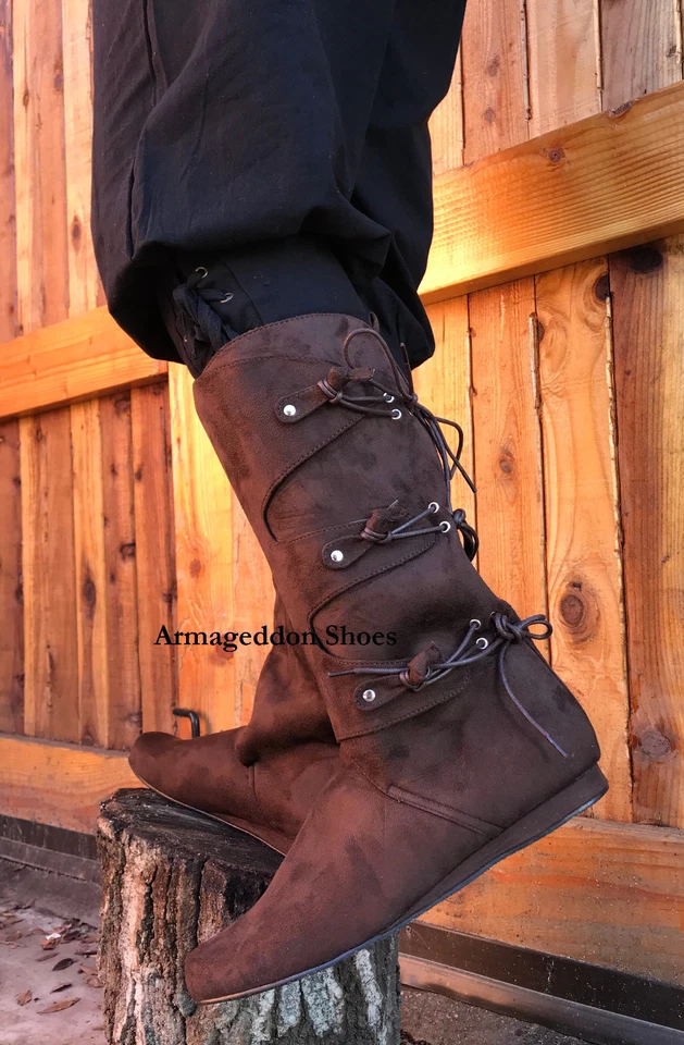 Botas masculinas fantasia pirata camponesa medieval casamento padrinhos escoceses pretos - Imagem 1 de 1