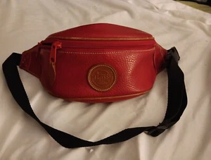 Vintage BASS faux Red Pebbled Leather Fanny Pack Cross Body Adjustable - Picture 1 of 21