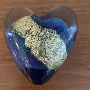 Signed 2003 Eickholt Gold Fleck Iridescent Art Glass Heart Paperweight WSHE - Picture 1 of 5
