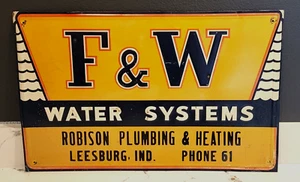 Rare Vintage Original F & W WATER SYSTEMS SIGN - Robison Plumbing embossed Metal - Picture 1 of 7