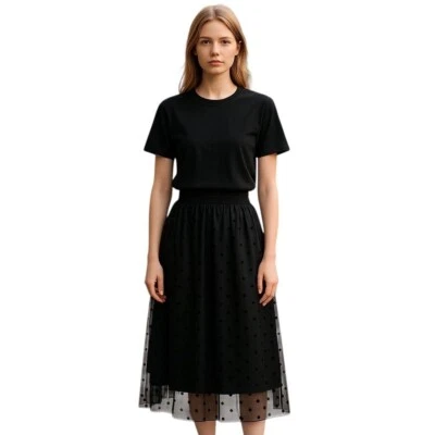 Falda midi de tul a lunares negra grande caprichosa hada elegante fiesta boda Foto 1 de 4