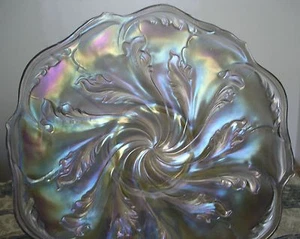 Imperial Acanthus Smoke Iridized Carnival Glass Chop Plate - Picture 1 of 2