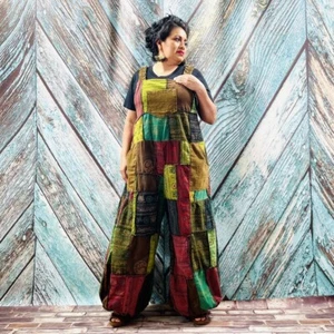 Anika Handmade Boho Baggy Patchwork Overall Maxi Wide Leg Jumpsuit One Plus Size - Picture 1 of 9