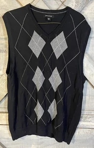 Structure Sweater Vest Mens L V Neck Argyle Diamond Patterned Black Academia - Picture 1 of 3