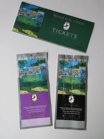 2 - 2002 U. S. OPEN GOLF TICKET STUBS & JACKET Tiger Woods winner BETHPAGE BLACK Cover