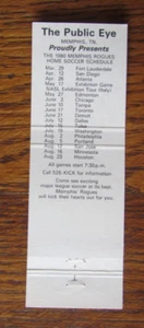 SOCCER MATCHBOOK COVER: 1980 MEMPHIS ROGUES SCHEDULE PUBLIC EYE MATCHCOVER -B21 - Picture 1 of 2